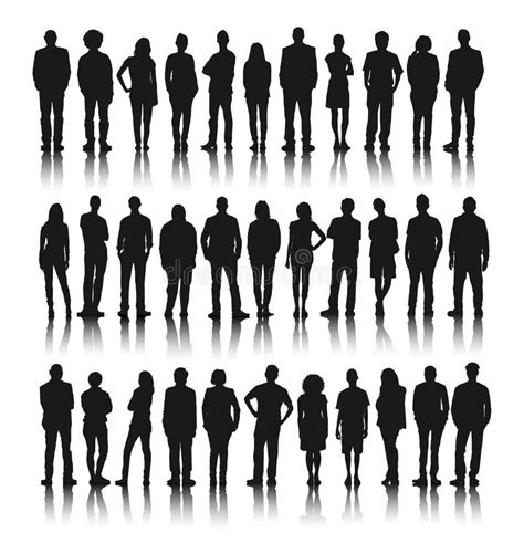 Silhouette Group Of People Standing And Celebration Stock Illustration