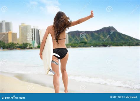 Surf Fun Surfer Girl Happy Going Surfing At Beach Stock Image Image Of Hawaiian Outdoor