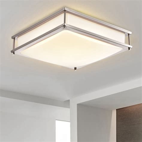 Square Satin Nickel Dimmable Led Flush Mount Ceiling Light With