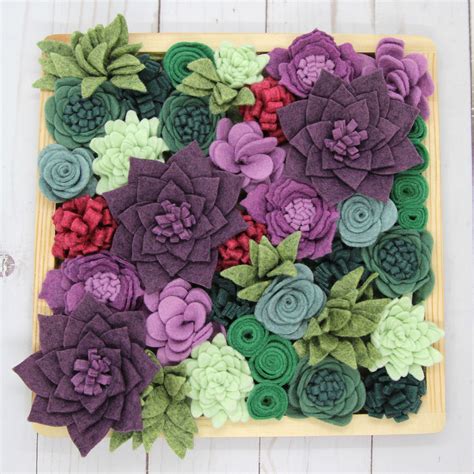 Wool Blend Felt Flowers Succulent Garden Tray Kit 35 Flowers 10