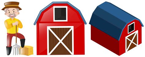 Farmer And Two Red Barns 369511 Vector Art At Vecteezy