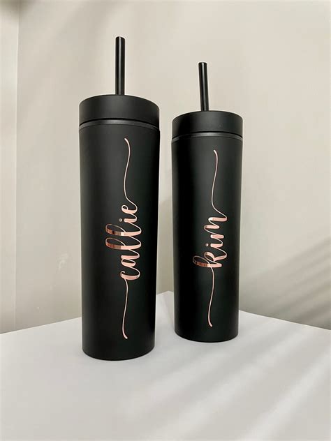 Matte Black Tumbler With Straw Personalized Tumbler With Etsy