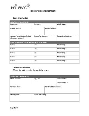Fillable Online Hsireno Hsi Host Home Application Basic Information