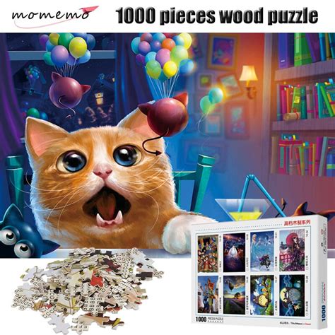 Momemo Astonished Cat 1000 Pieces Puzzle Wooden Assembling Puzzles Game