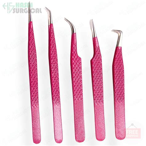 Rose Pink Diamond Grip Eyelash Tweezers Pink Box Packing Isolation