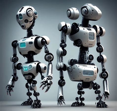 Two Cute Robots Standing Together Generated By Ai Stock Illustration