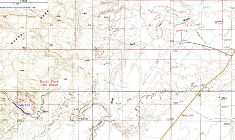 Topographic Map Of The North Fork Of Iron Wash Utah