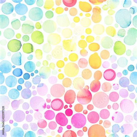 Seamless Pattern With Abstract Bowls Rainbow Colors Watercolor Spots