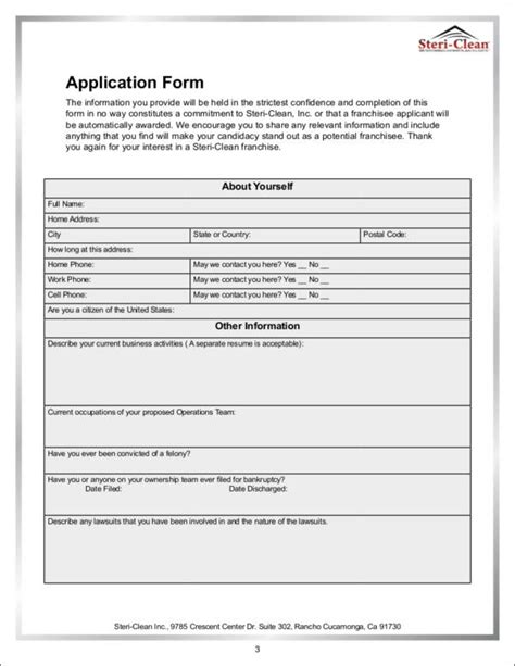 Free 10 Franchise Application Form Samples And Templates In Pdf