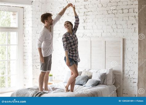 Couple In Love Standing In Bedroom Having Fun At Home Stock Image Image Of Feelings Bedroom