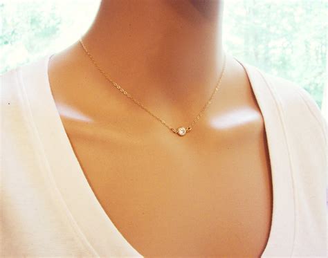 Gold Tiny Diamond Necklace 14k Gold Fill Dainty Choker Necklace