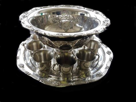 Vintage Towle Silver Punch Bowl Set With 12 Cups Furniture And Home