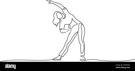 Woman Make Stretching Exercise At Fitness Continuous One Line Drawing