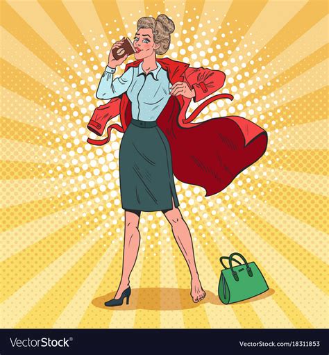 Pop Art Business Woman Hurries To Work Busy Girl Vector Image