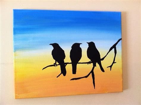 Original Acrylic Silhouette Painting Of Birds On A Tree Branch Crafts Pinterest Silhouette
