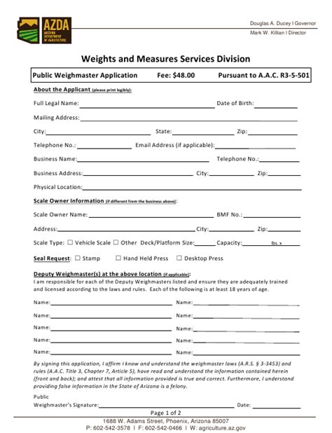 Download the pdf version on your computer, phone or tablet. Arizona Public Weighmaster Application Form Download ...