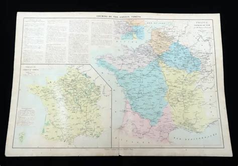 Antique Railway Map Of France French Rail Train Routes Forests Woodland