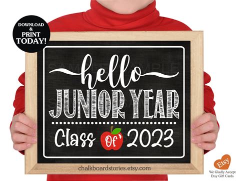 First Day Junior Year High School Sign Class Of 2023 Hello Etsy