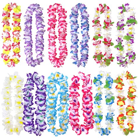 12 pack thickened hawaiian leis floral necklace for hula dance luau party party favors