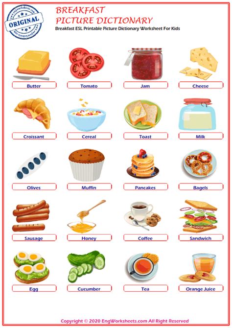 Breakfast Printable English Esl Vocabulary Worksheets Engworksheets