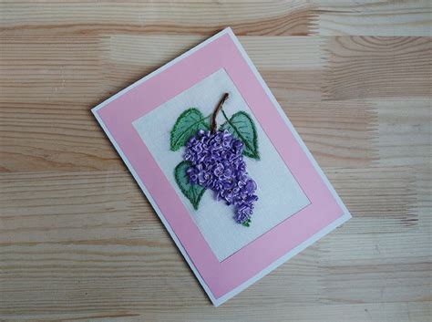Branch Of Lilac Embroidered Greeting Card Flower Card Hand Etsy