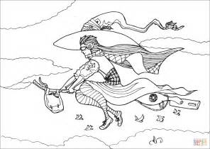 40+ cute witch coloring pages for printing and coloring. Urban Witch Flying on Broom coloring page | Free Printable ...