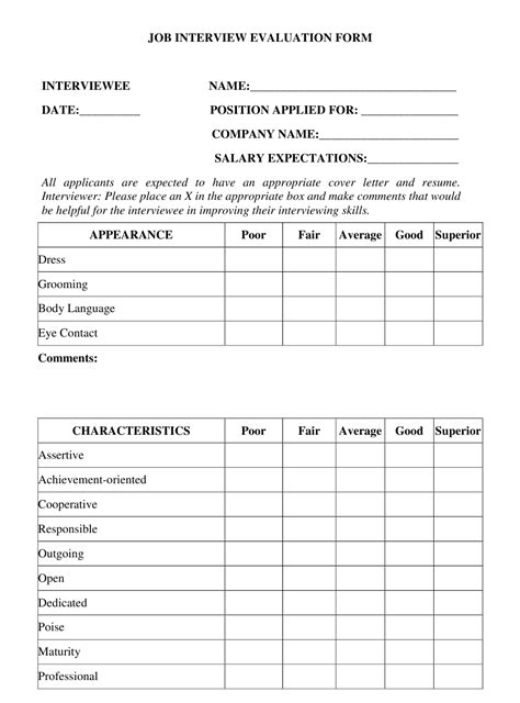 Job Interview Evaluation Form Download Printable Pdf Templateroller
