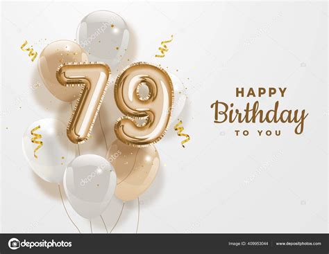 Fondo Felicitación Feliz 79th Cumpleaños Lámina Oro Globo Años