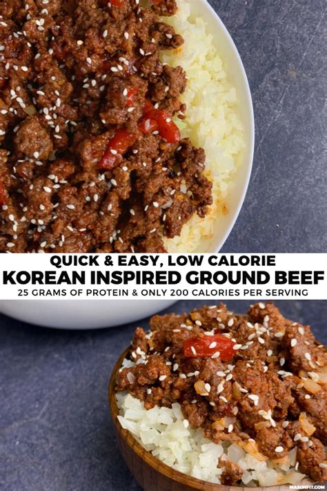 For example the fajita salad above is 1.9 lbs (888 g) of food for under 350 calories. A simple Korean Ground Beef recipe to pair with cauliflower rice or mixed vegetables for a low ...