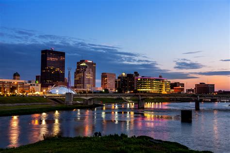 Riverscape View Of Dayton Ohios Skyline With New Exclusive Water