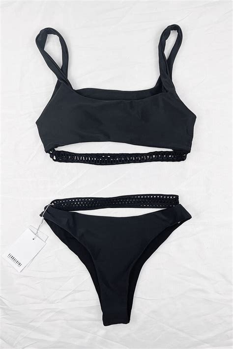 Buy Floralkini Black Square Crop Cut Out Bikini Top Swimwear Online At