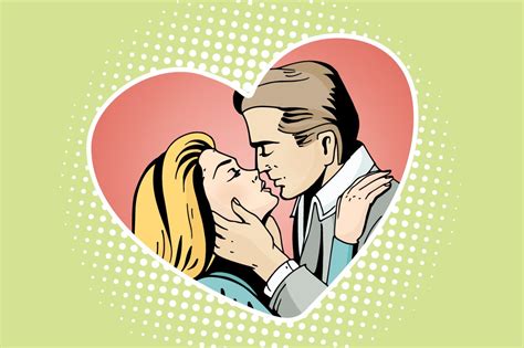 Pop Art Kissing Couple Pre Designed Illustrator Graphics ~ Creative