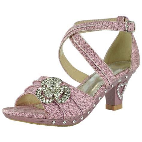 Kids Rhinestone Dress Sandals Glitter Rosette Embellishment High Heel