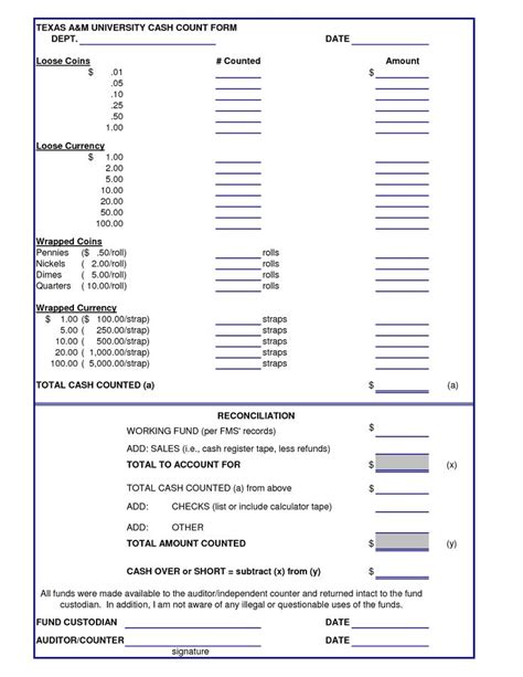 Cash Drawer Count Sheet Excel Money Template Business Template