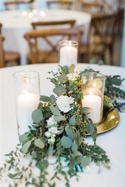 Simple Wedding Centerpiece Ideas With Candles And Greenery Roses