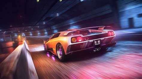 Wallpaper Sports Car Wet Tunnel Supercars Speed Limit Neon Neon