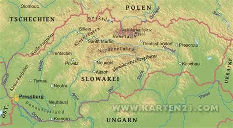 Die kategorie ist eine objektkategorie; Karte von Slowakei - Karten21.com