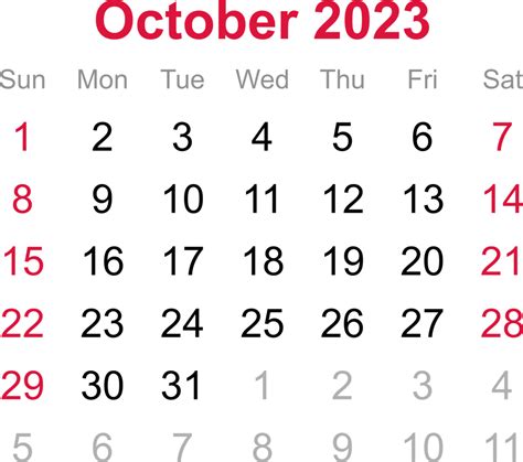 October Calendar Of 2023 On Transparency Background 12707630 Png