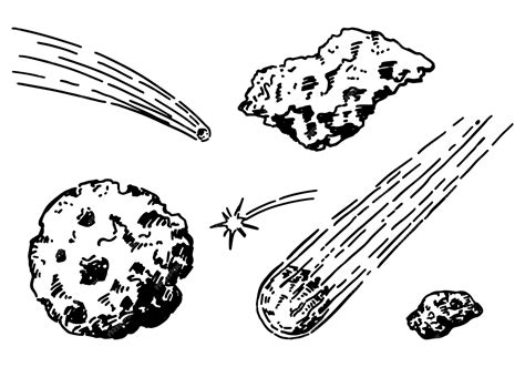 Premium Vector Cosmic Space Doodles Set Outline Drawings Of Meteor