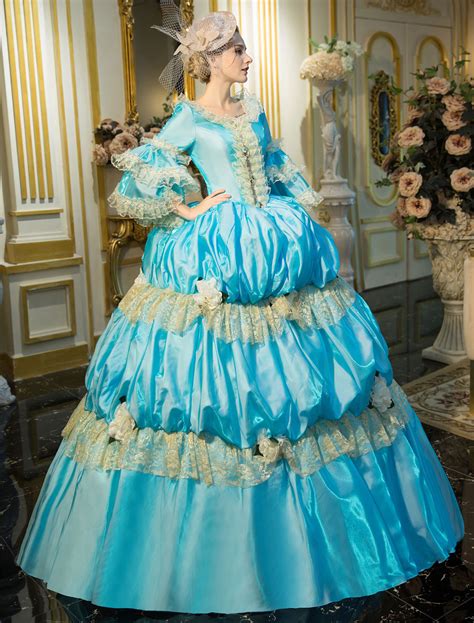 Victorian Dress Costume Blue Retro Costume Rococo Tiered Bell Sleeves