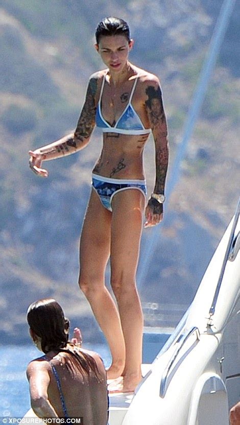 Ruby Rose Shows Off Her Tattooed Bikini Body In Blue Two Piece In Ibiza