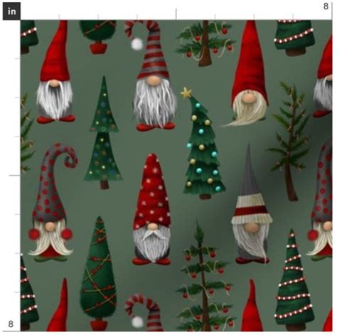 Christmas Gnomes With Trees Fabric By The Yard Holiday Etsy
