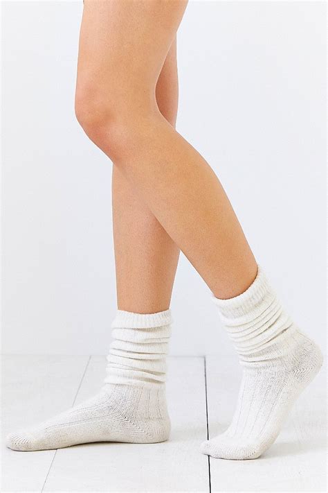 Lyst Urban Outfitters Ribbed Slouchy Crew Sock In White