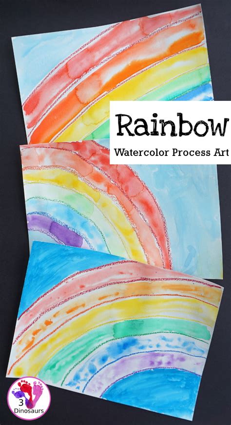 Watercolor Rainbow Process Art 3 Dinosaurs