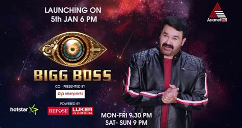 So make sure that you have the channel in your cable or dth connection. Bigg Boss Malayalam Show Season 2 Telecast Time, Repeat On ...