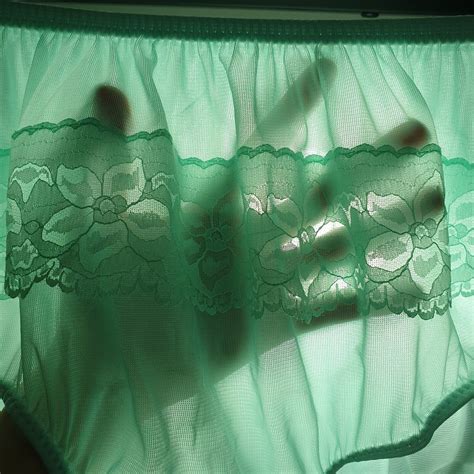Vintage Sheer Nylon Panties Green Bikini Floral Lace Gem