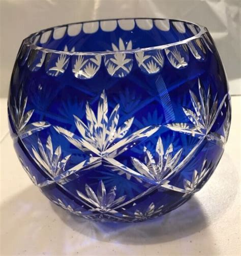 Inch Czech Bohemian Cobalt Blue Cut Crystal Glass Bowl EBay