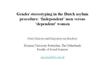 Ppt Gender Stereotyping In The Dutch Asylum Procedure Powerpoint