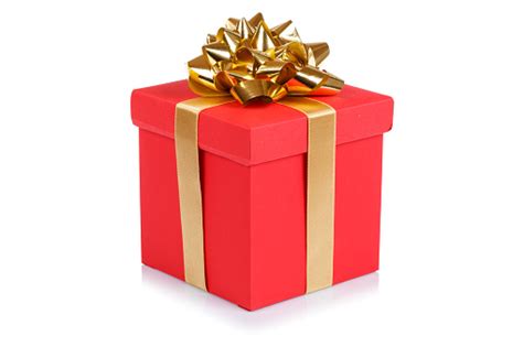 Birthday T Christmas Present Red Box Isolated On White Stock Photo