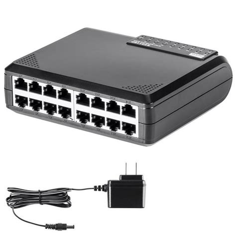 16 Port Rj45 10100 Mbps Ethernet Network Switch Desktop Lan Hub Power Adapter
